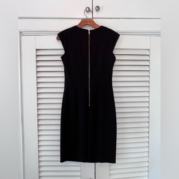 Calvin Klein sheath dress with gold accents and shallow V-neck front. - Picture 4 of 7